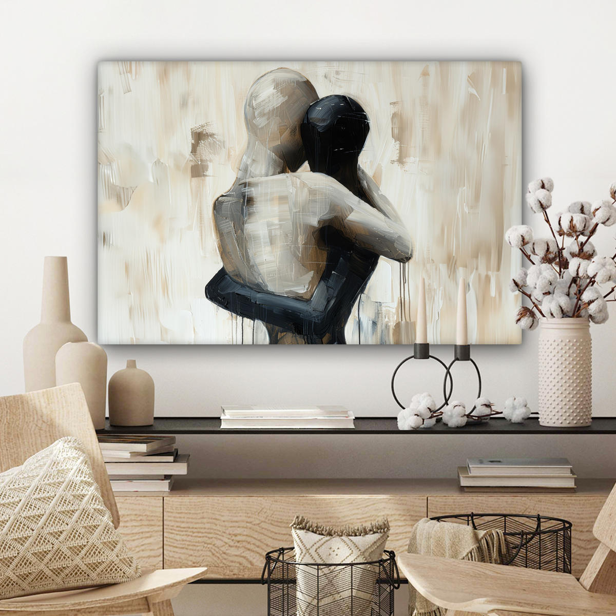 LEINWANDBILD Abstrakt - Liebe - Schwarz und weiß - Modern Wanddeko 90x60 cm - Schwarz, Textil (90/60cm) - MuchoWow