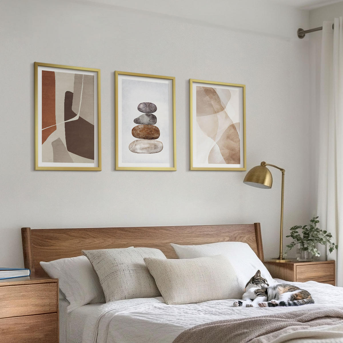 BILDER SET 3er Set - 40x60 cm Goldrahmen - Moderne abstrakte Malerei - Goldfarben, Kunststoff (40/60cm) - TULUP