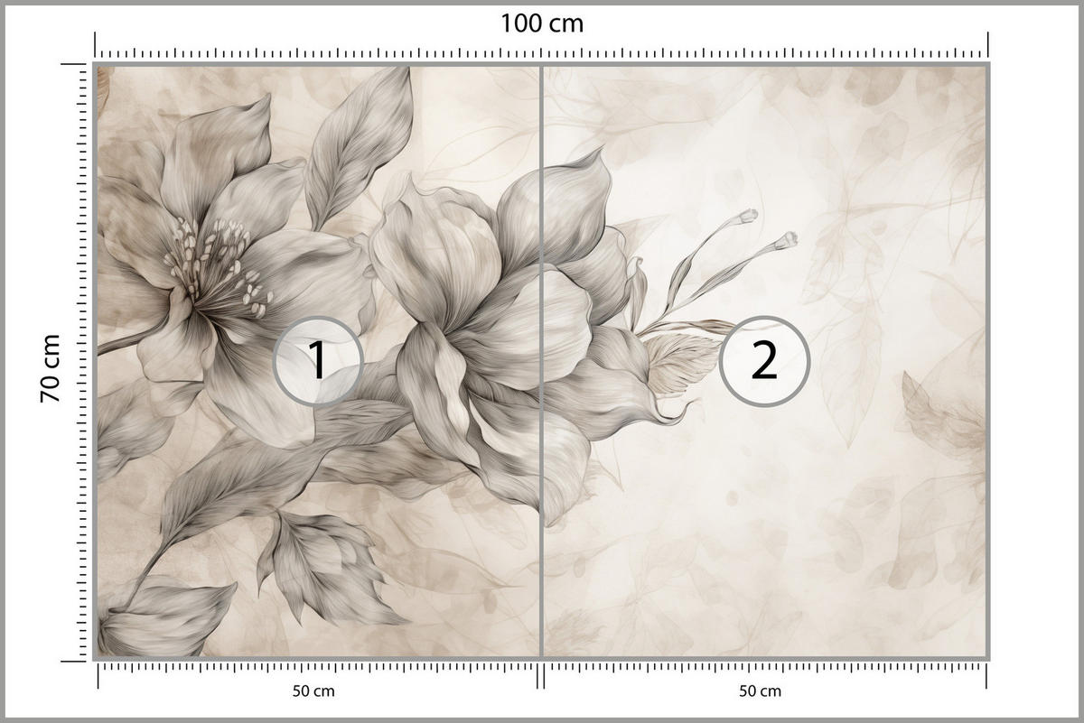 FOTOTAPETE für Wohnzimmer Abstrakt Blume Pflanzen 100x70 - Beige/Braun, Papier (100/70cm) - Muralo