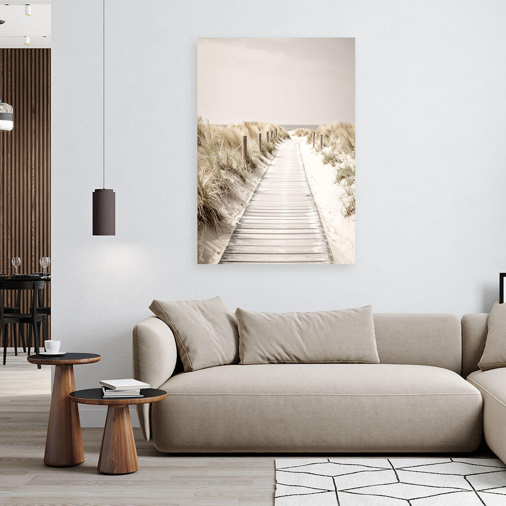 LEINWANDBILD Steg zum Strand Dünen Natur 80x120cm - Beige, Textil (80/120cm) - Feeby