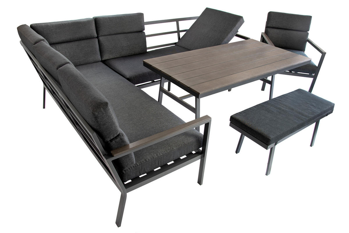 LOUNGE-SET Sorrent Grau 9-Sitzer Aluminium mit Tisch - Grau, Kunststoff - bellavista - Home & Garden