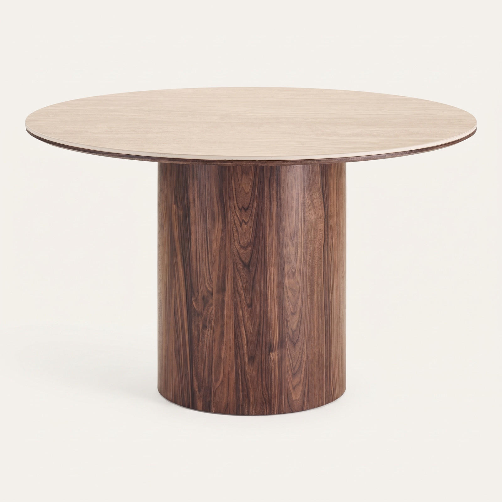 ESSTISCH Minamata Ø 120 cm, Keramik-Tischplatte Travertin / Walnuss-Dekor, 76 cm hoch - Grau, Holzwerkstoff (120/120/76cm) - ebuy24