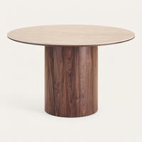 ESSTISCH Minamata Ø 120 cm, Keramik-Tischplatte Travertin / Walnuss-Dekor, 76 cm hoch - Grau, Holzwerkstoff (120/120/76cm) - ebuy24