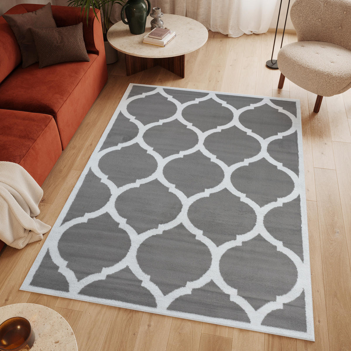 TEPPICH LUXURY Grau Marokkanisch Gitter 250/350 cm - Grau, Textil (250/350cm) - Tapiso