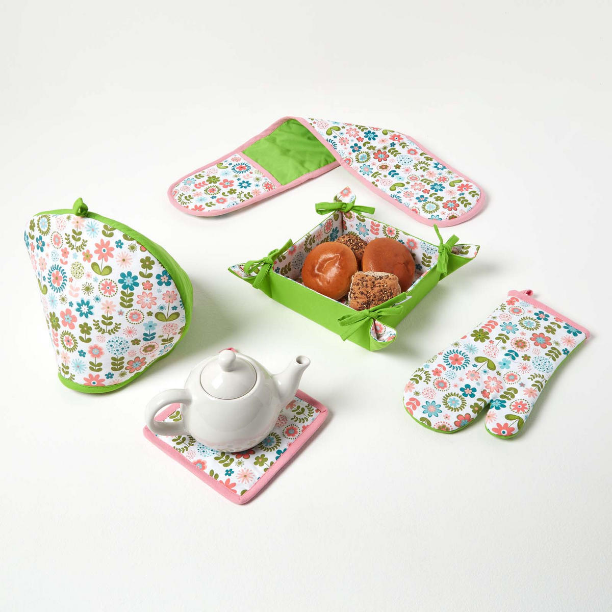 OFENHANDSCHUH Retro-Blumen 18/32 cm, Baumwolle wattiert - Multicolor, Textil (18/32cm) - Homescapes
