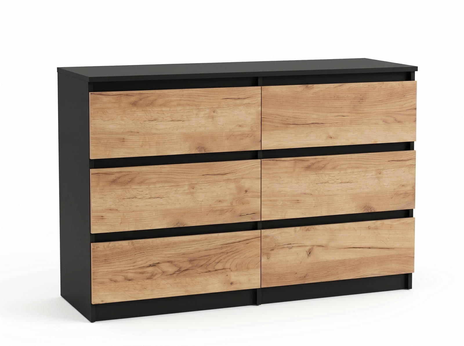 KOMMODE mit sechs Schubladen in Schwarze Craft-Eiche - Schwarz/Naturfarben, Holzwerkstoff (120/77/40cm) - Home Collective