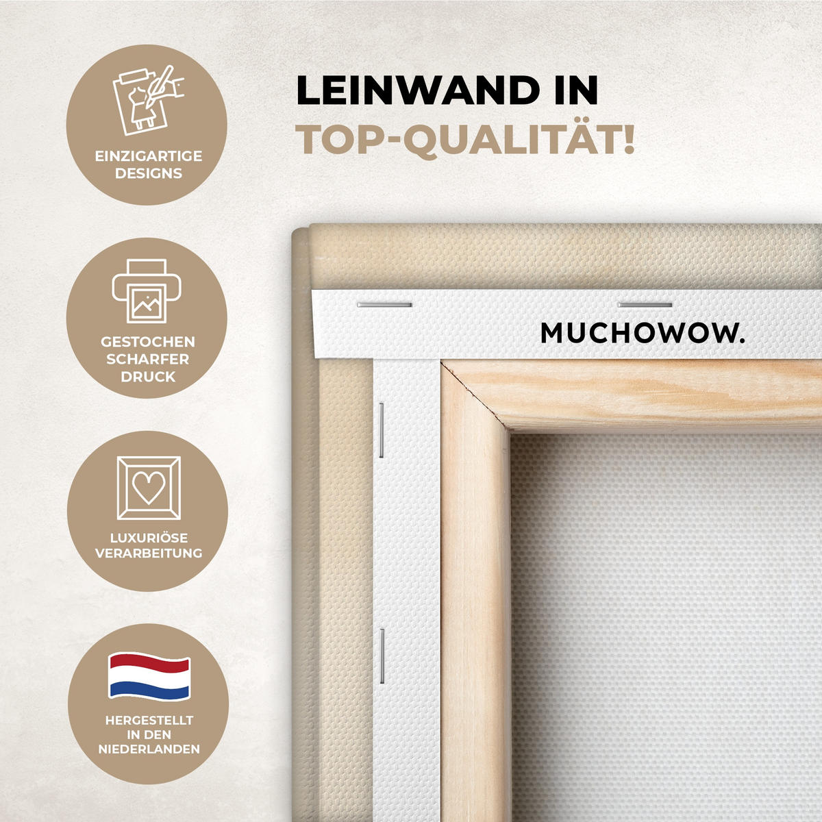 LEINWANDBILD Landschaft - Japandi - Vogel 50x50 cm - Beige, Textil (50/50cm) - MuchoWow