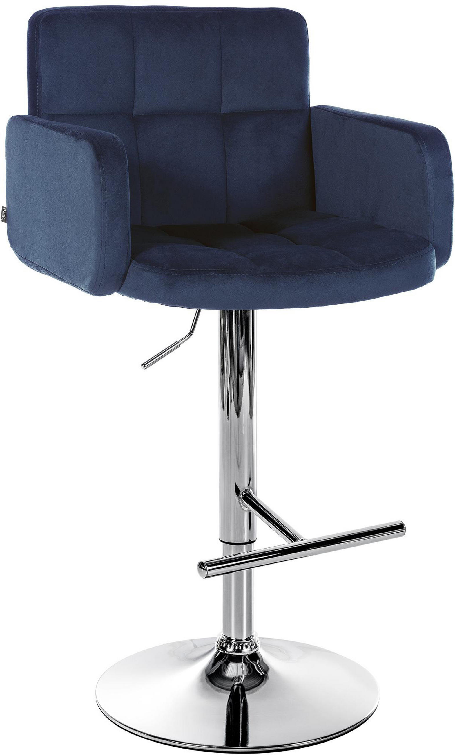 BARHOCKER Lausanne Samt chrom blau - Blau/Chromfarben, Textil/Metall (60/113/56cm) - TPFLiving
