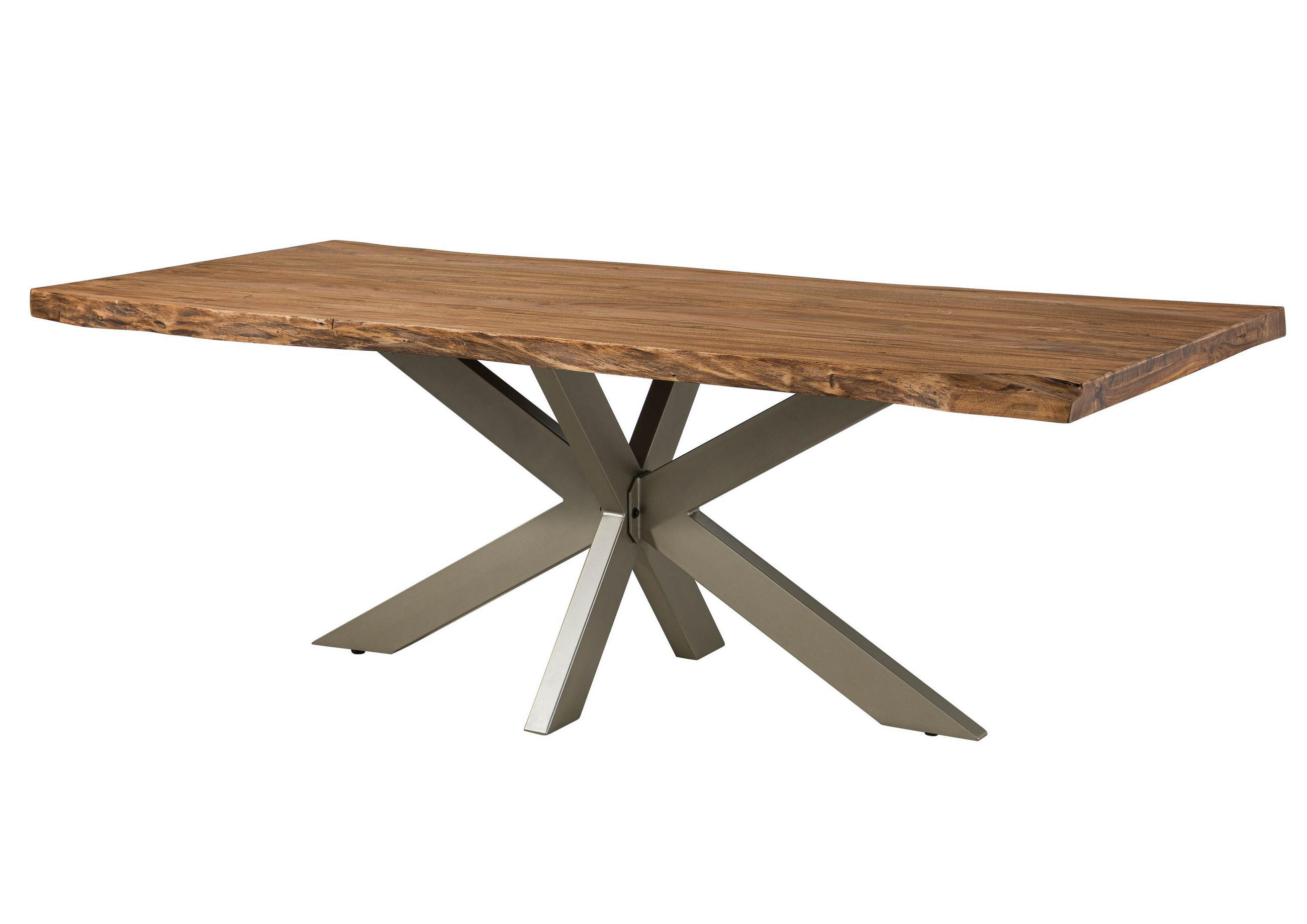 BAUMTISCH Sheesham 240x100x77 natur gebeizt / Kreuzgestell silber matt FREEFORM 5 - Silberfarben/Naturfarben, Holz (240/100/77cm) - Massivmoebel24
