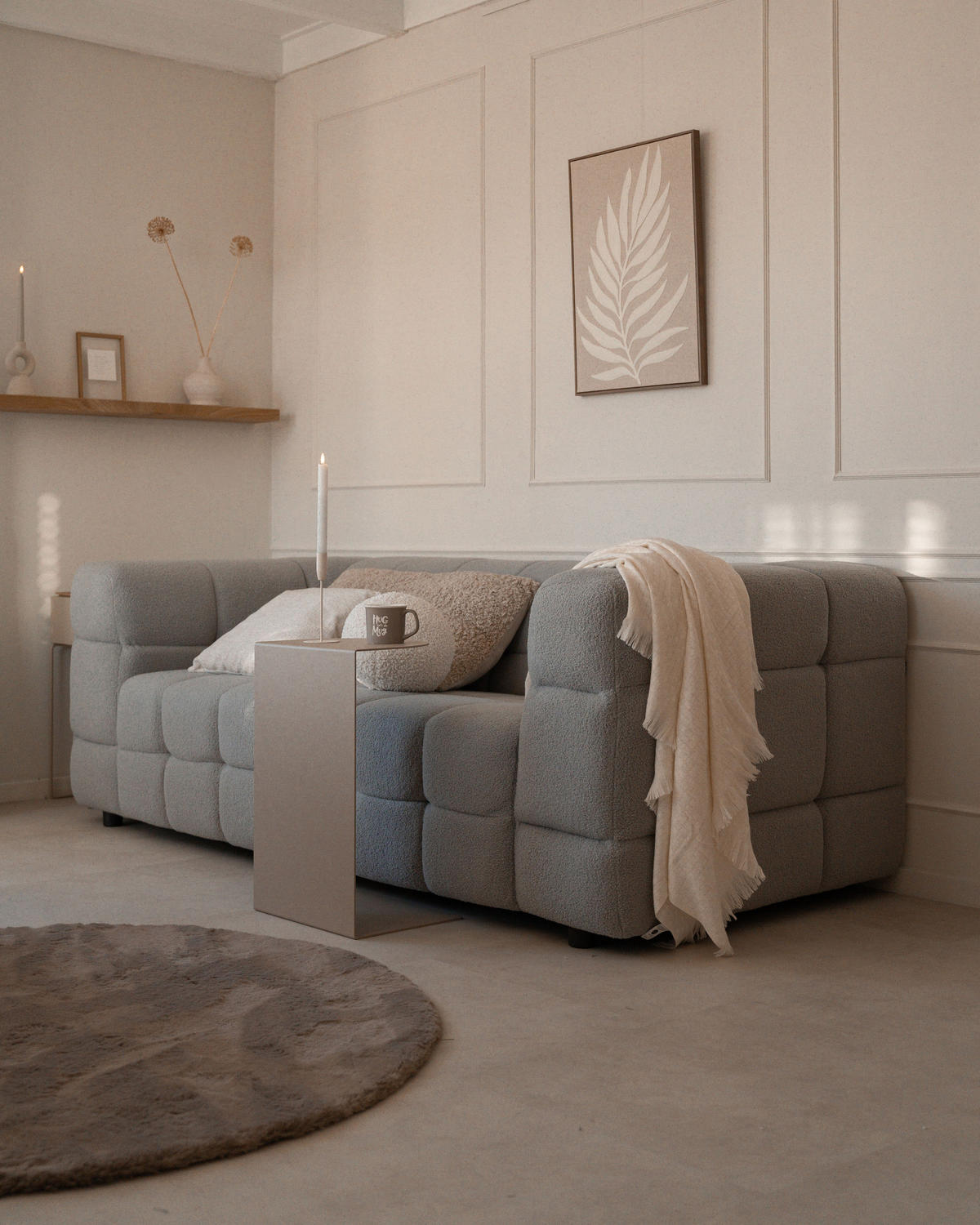 3-SITZER-SOFA Bouclé grau Mullola - Grau, Textil (227/77/103cm) - Beliani