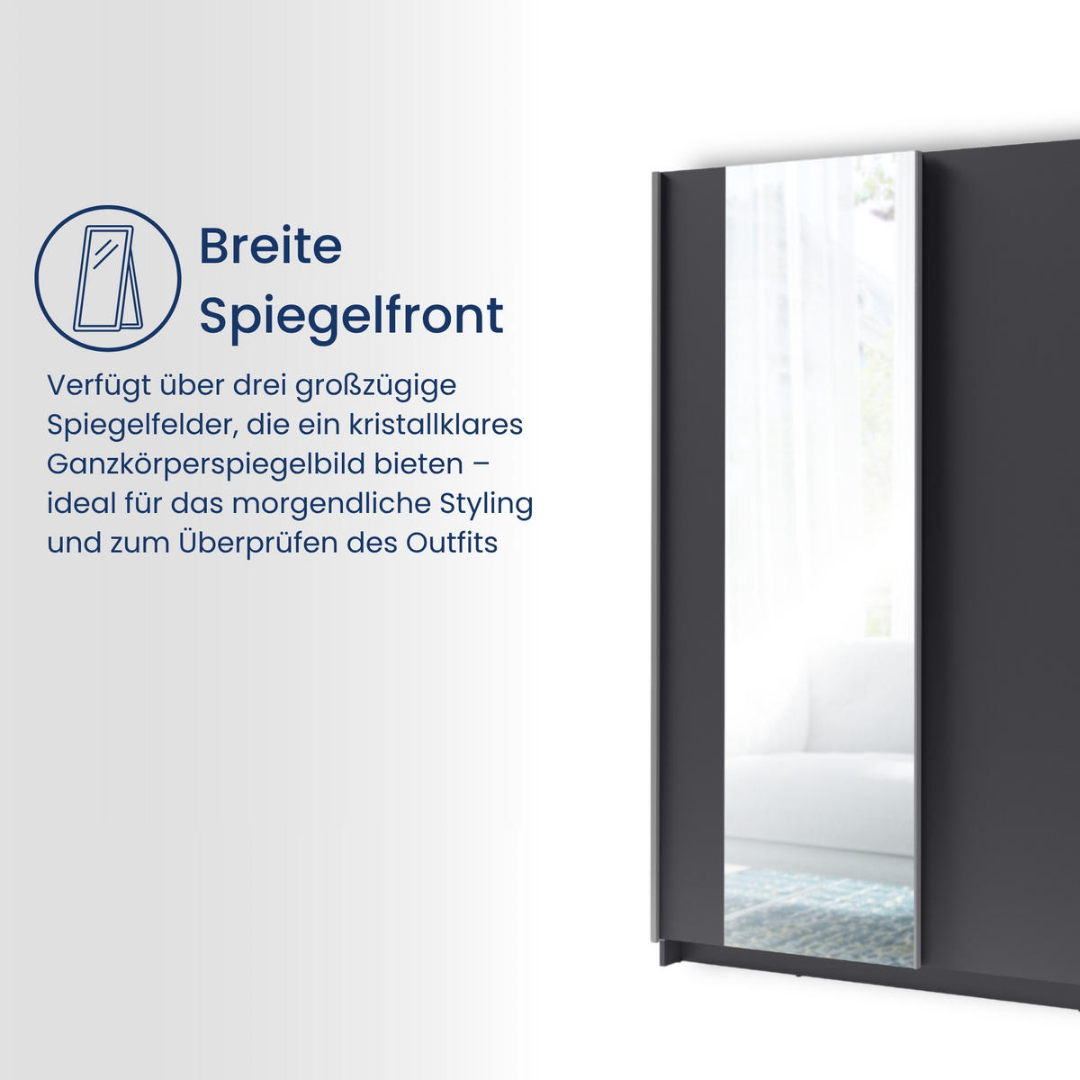SCHWEBETÜRENSCHRANK 2-Türen 180 cm mit Spiegel in Graphit - Graphitfarben, Holzwerkstoff (62/198.5/180.6cm) - Home Collective