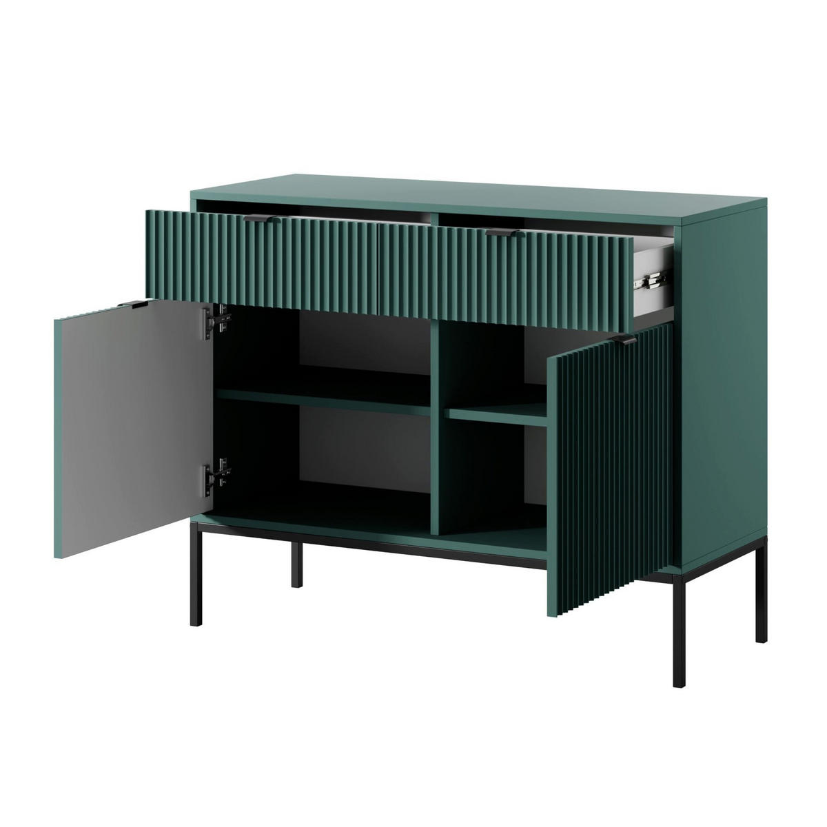 SIDEBOARD Vellore Grün mit schwarzem Gestell 104 cm - Schwarz/Grün, Holzwerkstoff/Metall (104/83/39cm) - Selsey