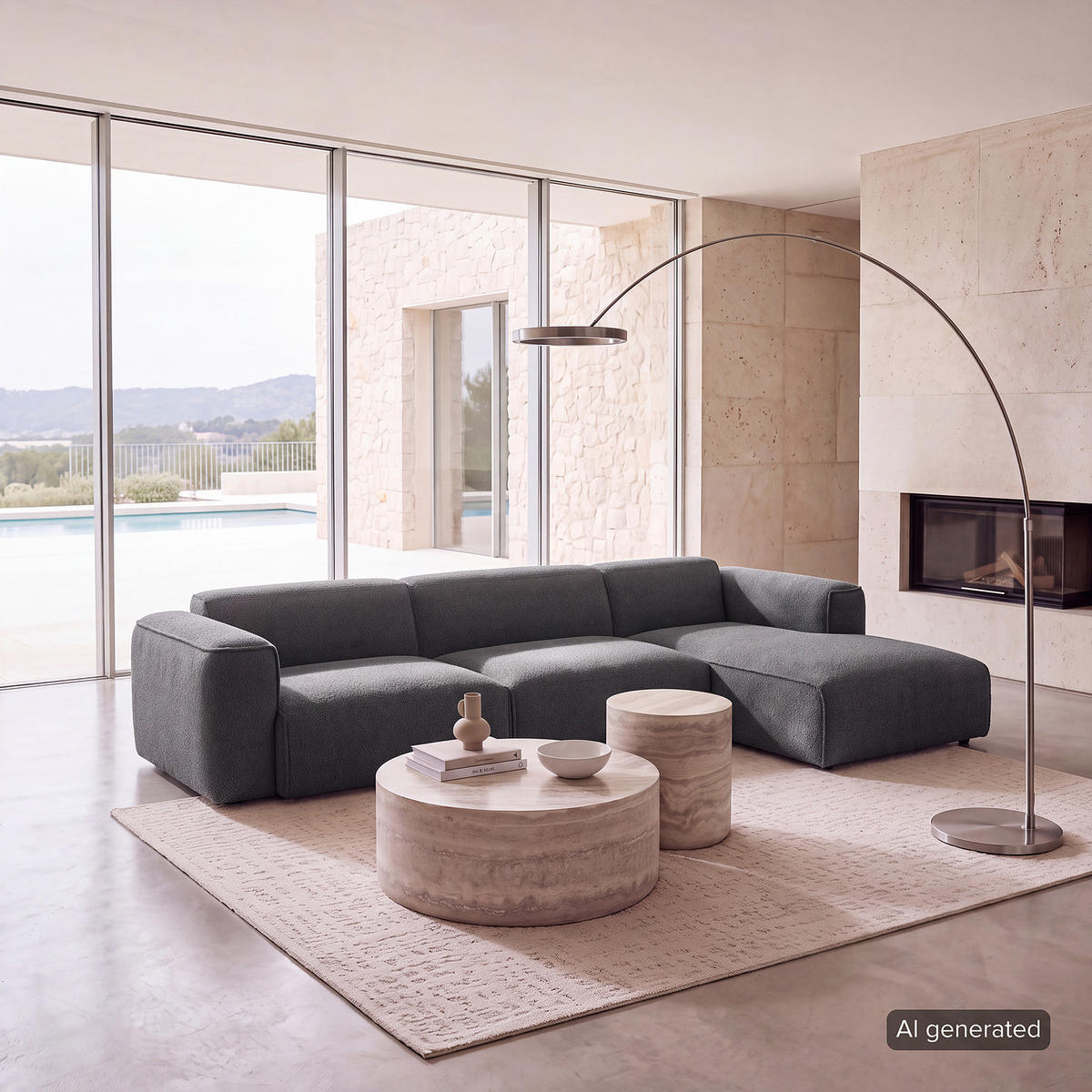 3-SITZER ECKSOFA mit Longchair - Anthrazit/Schwarz, Kunststoff/Textil (317/173cm) - home24