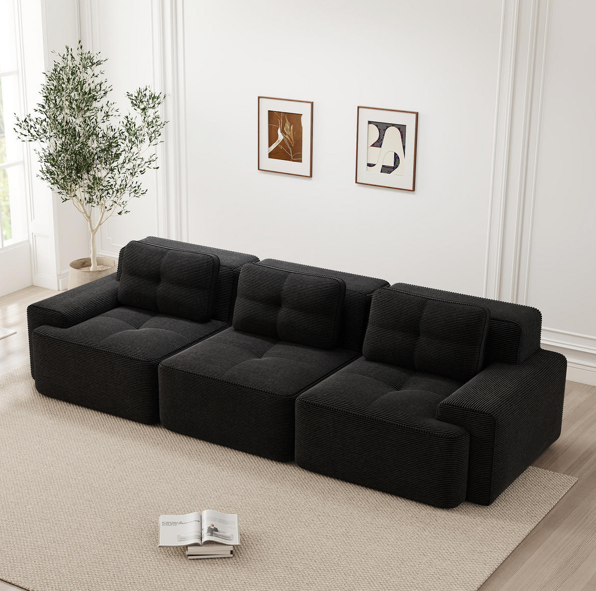 ECKSOFA 293/104/69 cm schwarz aus Cord ohne Montage - Schwarz, Textil (104/293cm) - OKWISH