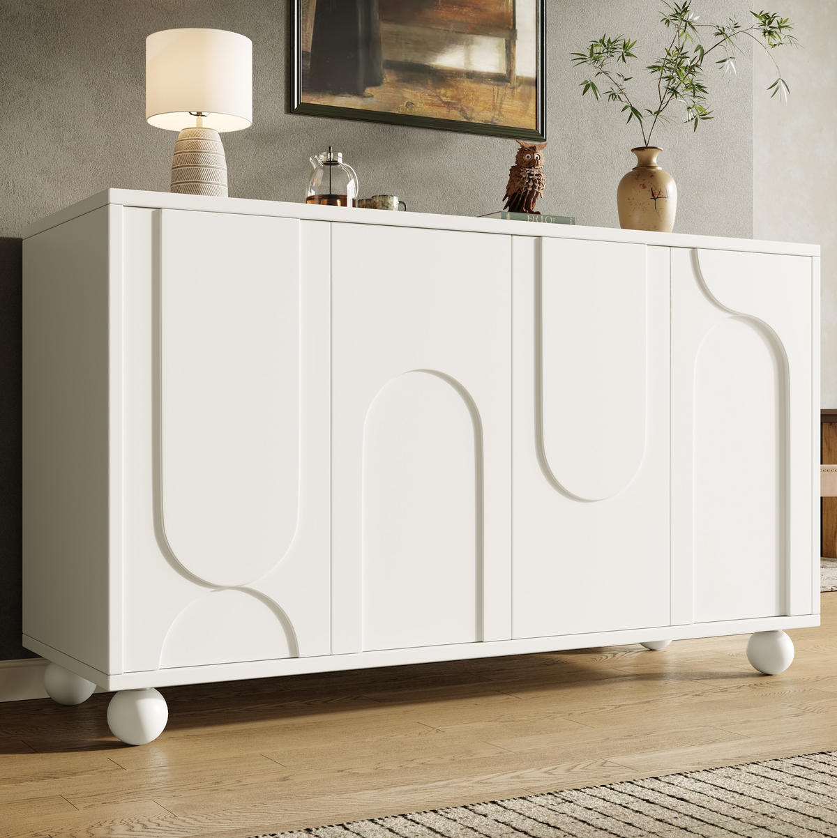 PŘÍBORNÍK z MDF 120x35x71 cm bílý s krémovými dvířky, nastavitelnou policí a ochranou proti převrácení - bílá, kompozitní dřevo (120/71/35cm) - Modfu