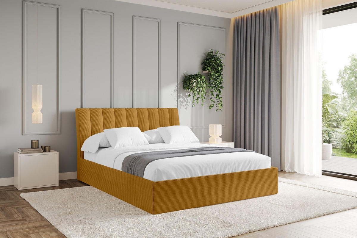 POLSTERBETT mit Bettkasten und Lattenrost, Boxbett ohne Matratze - ILAN 180x200 Senfgelb - Currygelb, Holzwerkstoff/Textil (180/200cm) - ALTDECOR