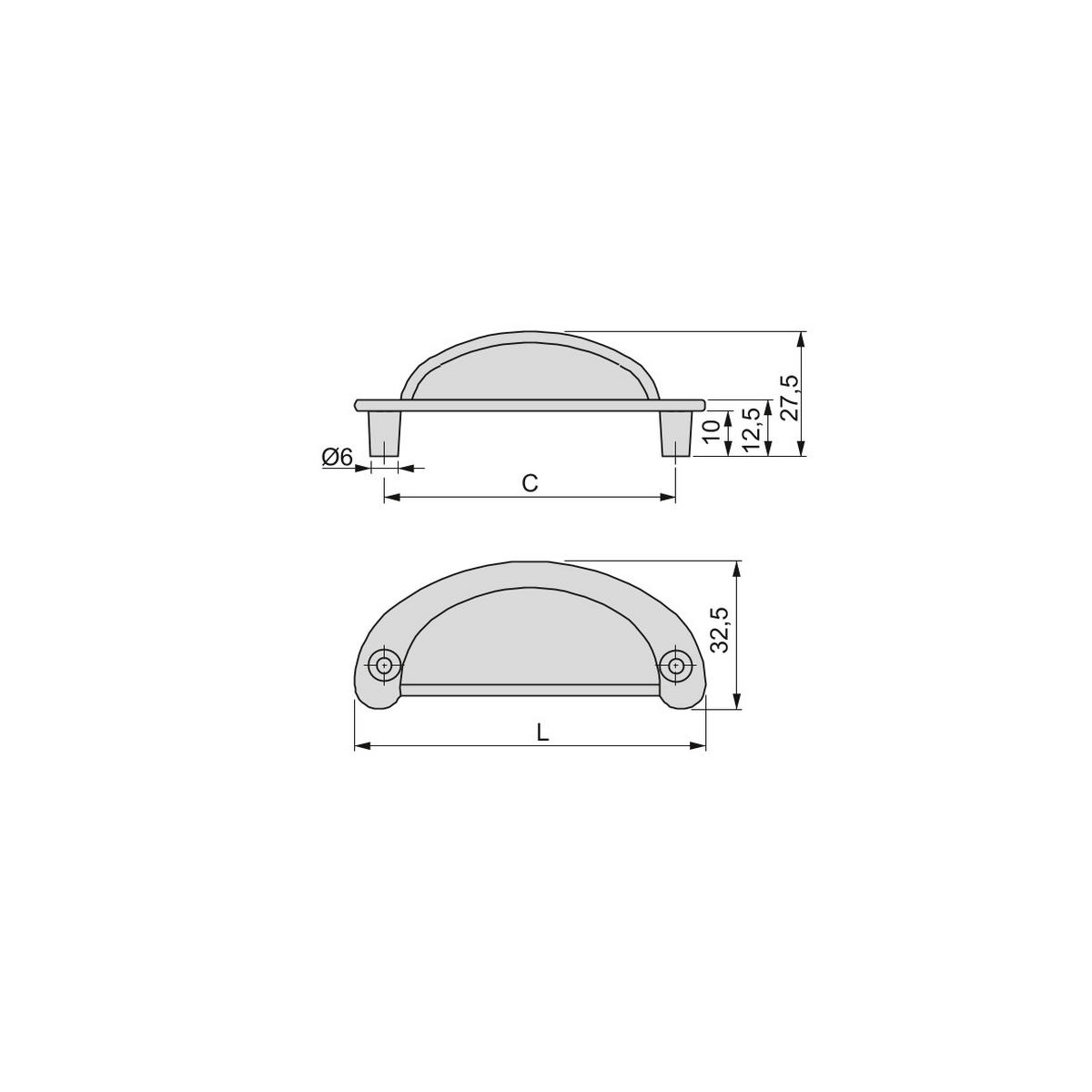 MÖBELGRIFF Marrakech, L77mm, 64mm Achsenabstand, Zamak, Schwarz lackiert - Schwarz, Kunststoff (4/4/9cm) - EMUCA