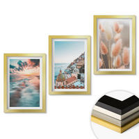 WANDBILDER 3er Set - 20x30 cm Goldrahmen - Sonnenuntergang am Meer, Häuser, Blumen - Goldfarben, Kunststoff (20/30cm) - ArtPrintCave