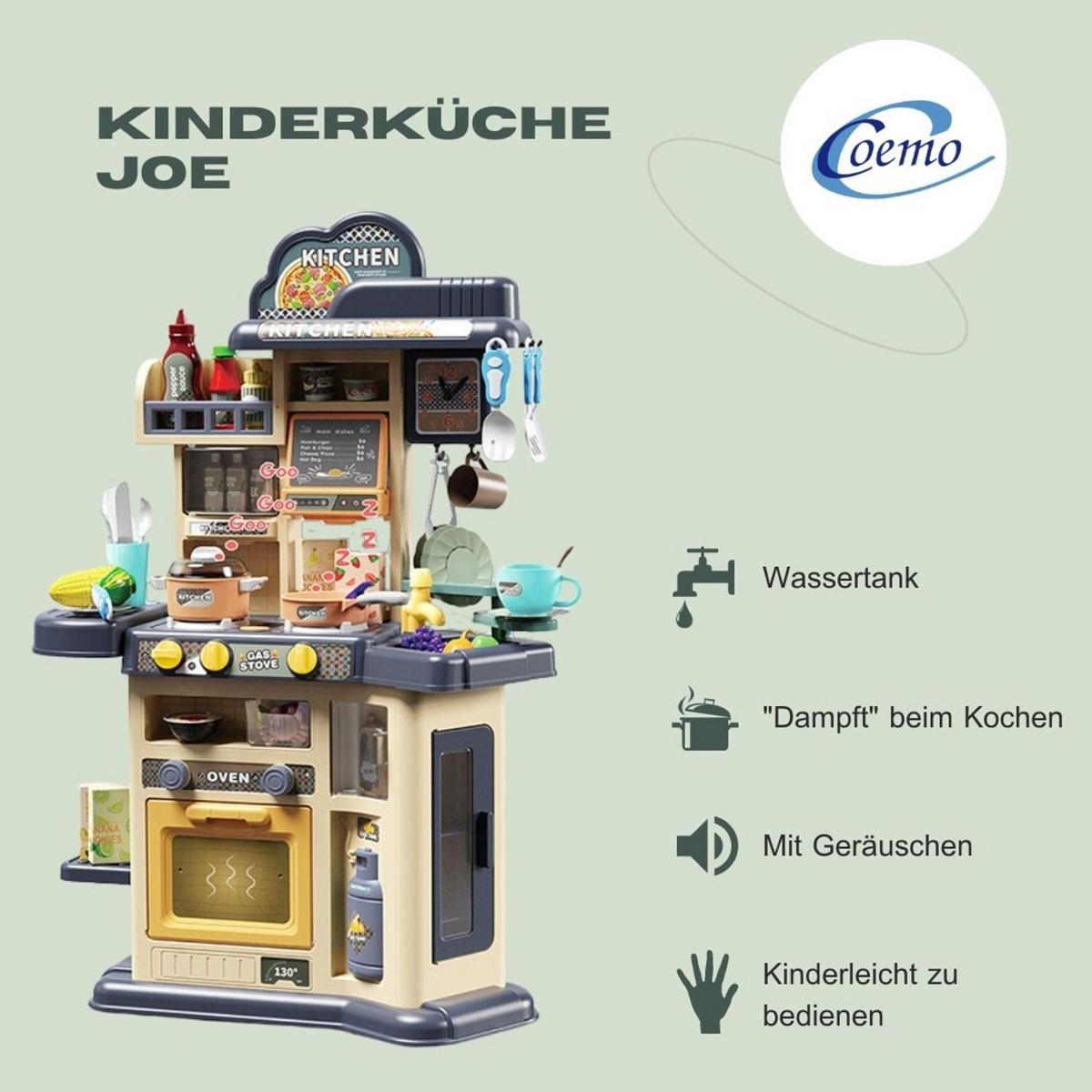 KINDERKÜCHE JOE in Blau mit Zubehör 46-tlg - Blau, Kunststoff (23/55cm) - Coemo