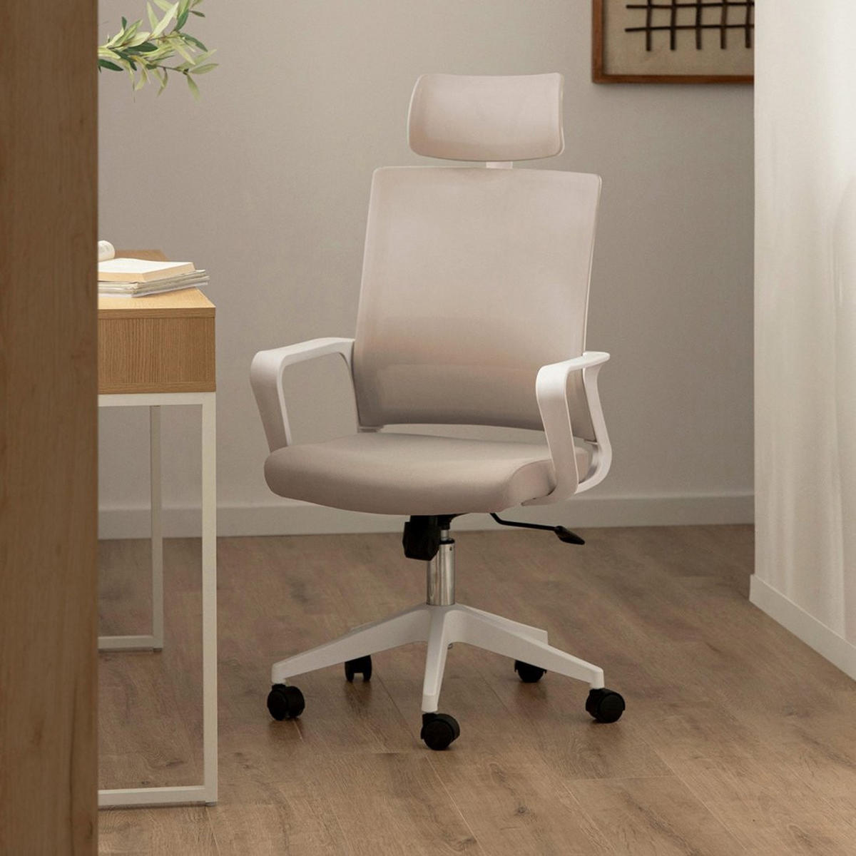 SCHREIBTISCHSTUHL Leima Beige 60 cm x 112-127 cm - Beige, Kunststoff (60/112/64cm) - Klast Home