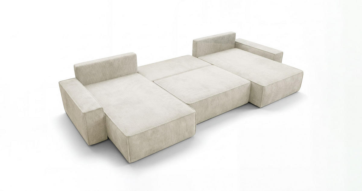 ECKSOFA CALIFORNIA U-Form weiß Cord POSO 100 - Schlaffunktion, Bettkasten - Weiß, Textil (385/185cm) - Cornero