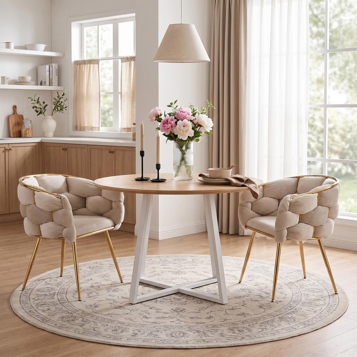 ARMLEHNSTUHL-SET 2 Stück Samt mit Gold-Metallgestell, DE-42349, Beige - Beige, Metall (58/75/59cm) - ComfortXL