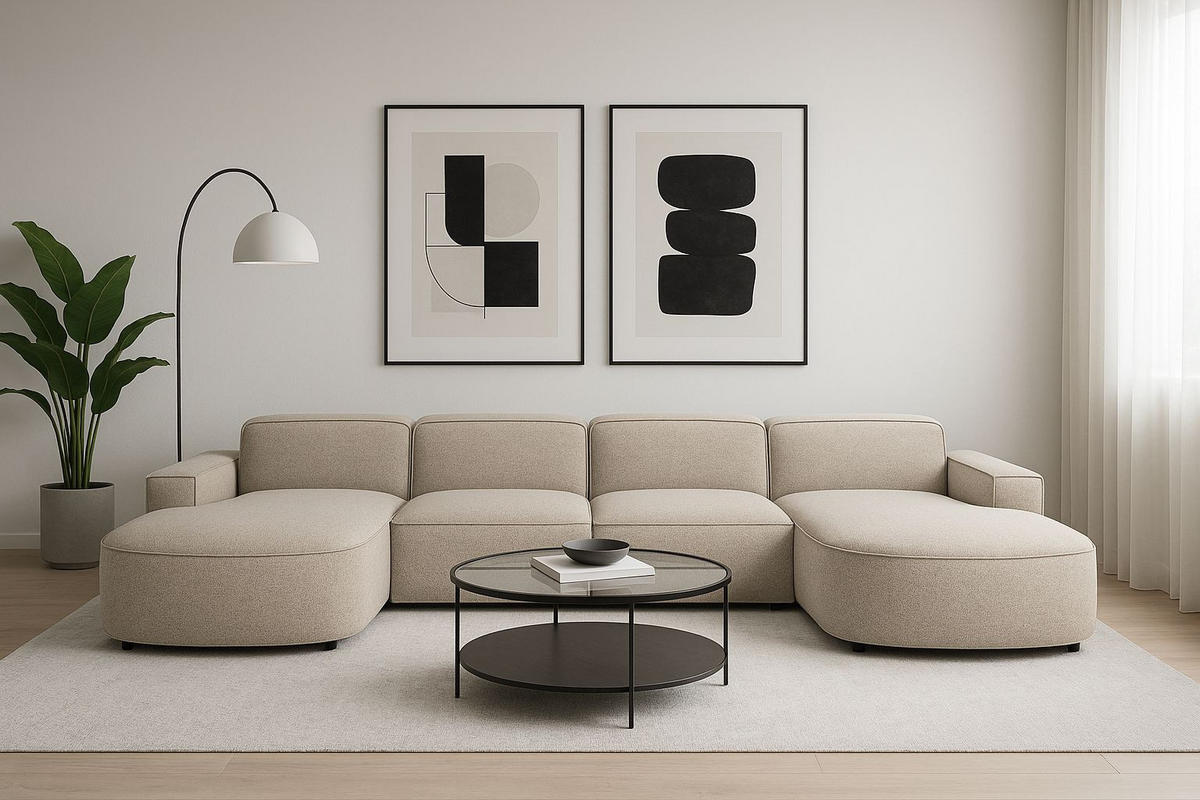 ECKSOFA Cursal Round U-Form, Stoff Artico, Beige - Beige, Holz (364/166cm) - Kaiser Möbel