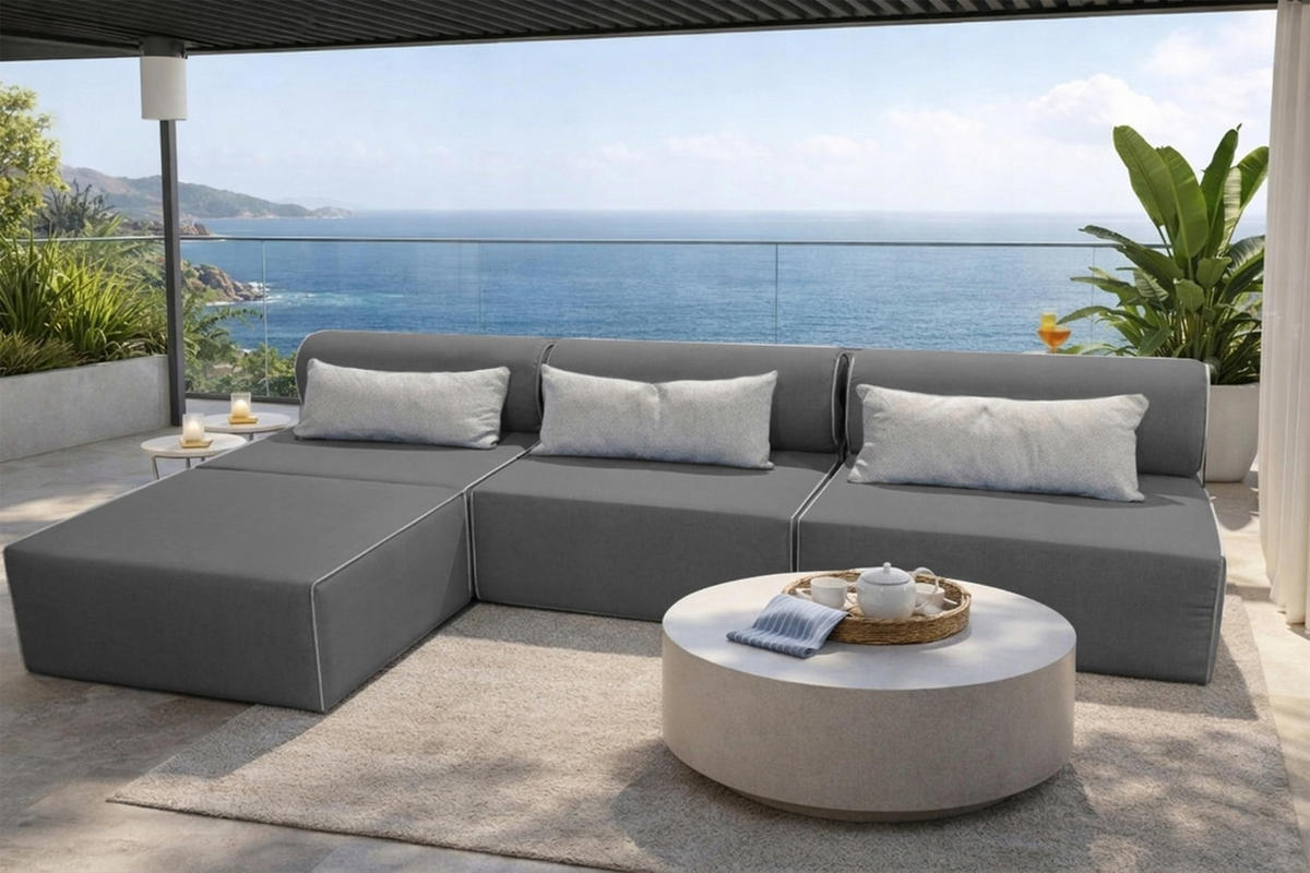 GARTENSOFA BALI M - Wetterfeste Balkonmöbel & Lounge Sofa Außen - Moderne Outdoor Couch für Garten - Balkon & Terrasse - Dunkelgrau - Dunkelgrau, Kunststoff (336/78/100cm) - Trada