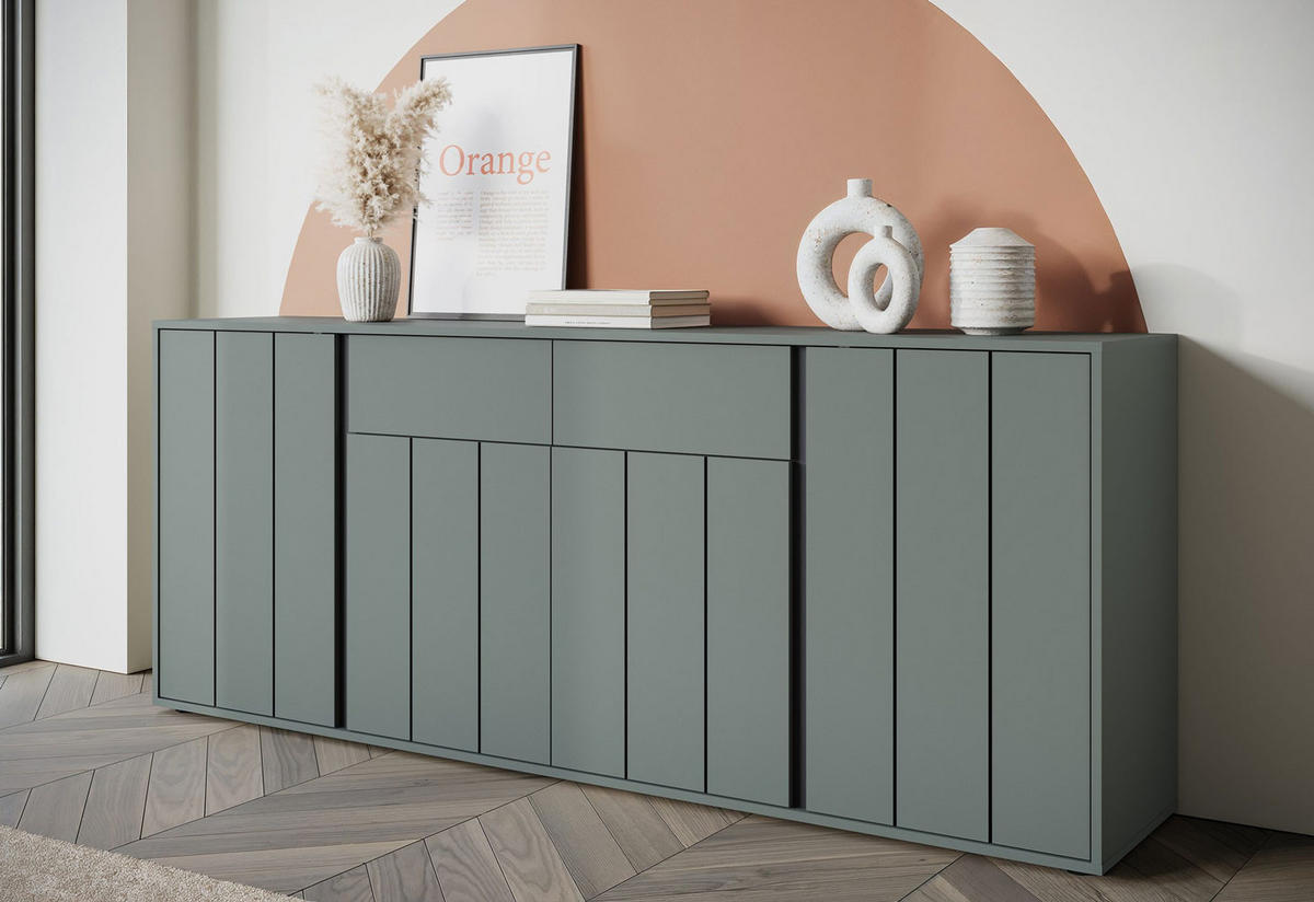 SIDEBOARD Veddel grau-grün / anthrazit 203 / 40 / 82cm - Blaugrau/Grau, Holz/Holzwerkstoff (203/82/40cm) - Feldmann-Wohnen
