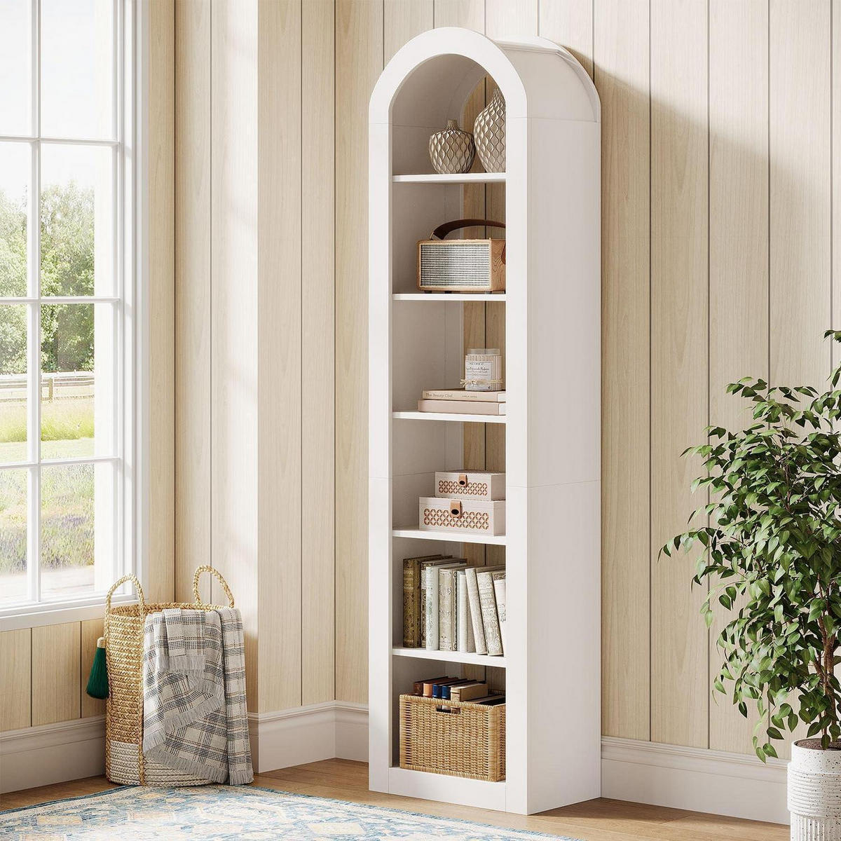 BÜCHERREGAL mit Bogen Weiß 50 x 30 x 190 cm - Weiß, Holzwerkstoff (50/190/30cm)