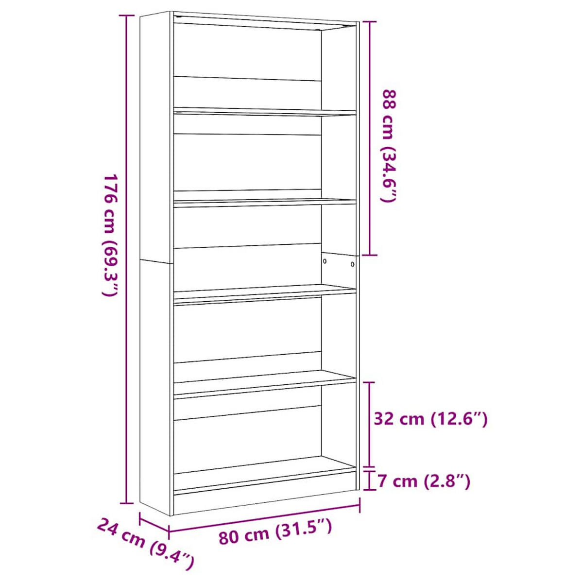 BÜCHERREGAL Weiss 80/24/176 Cm Holzwerkstoff - Weiß, Holzwerkstoff (24/176/80cm) - vidaXL