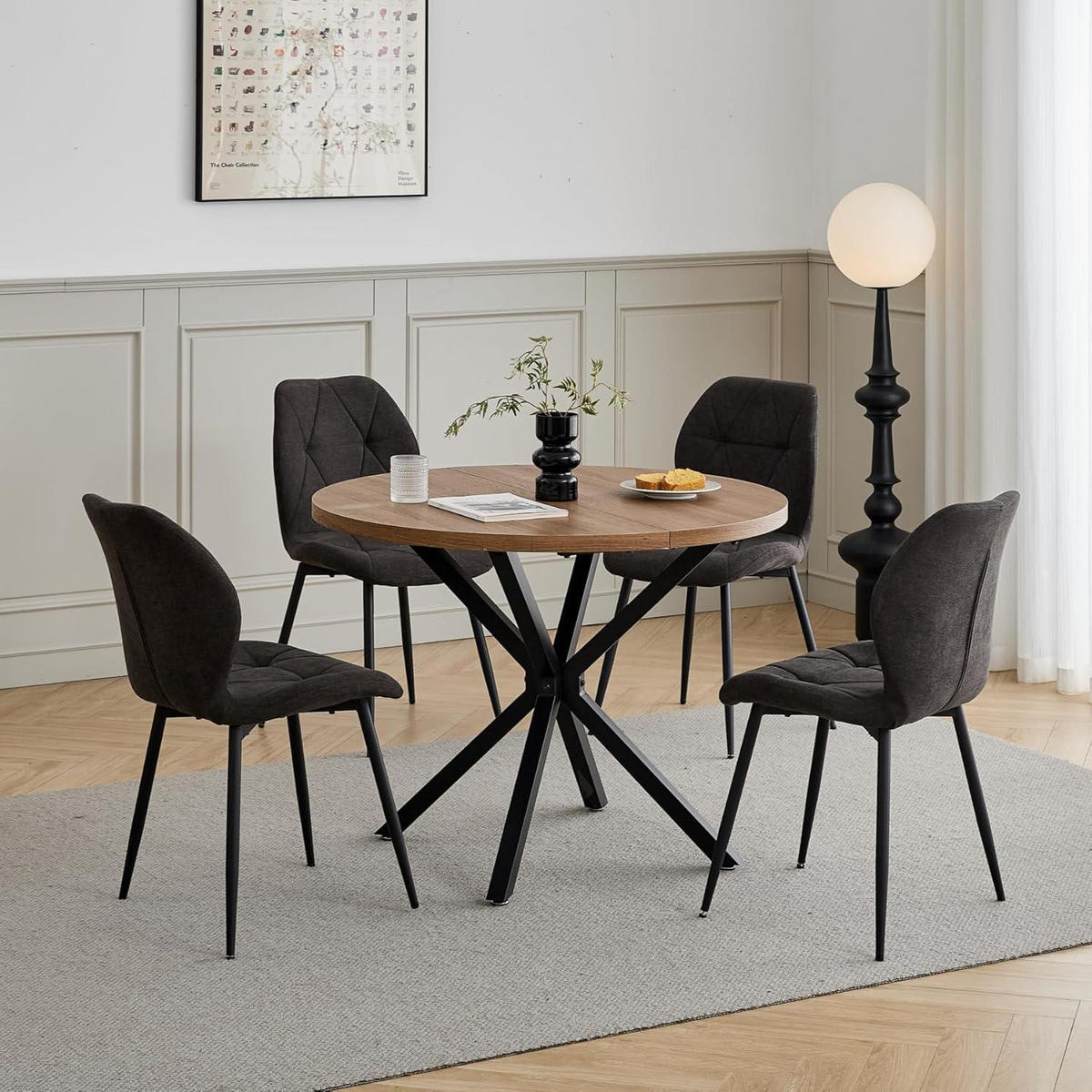 ESSZIMMERSTUHL 8er-Set Leinen-Diamantgewebe Schwarz - Schwarz, Textil (43/86/47.5cm)