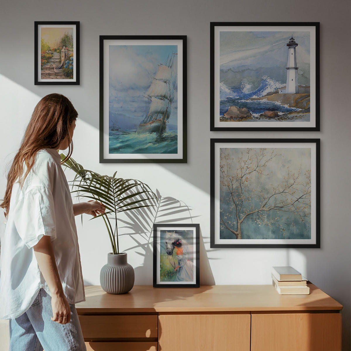 WANDBILDER 5er-Set - 50x50 cm & 20x30 cm & 40x60 cm Schwarzer Rahmen - Familienillustrationen Hausschilder - Schwarz, Kunststoff (40/60cm) - ArtPrintCave