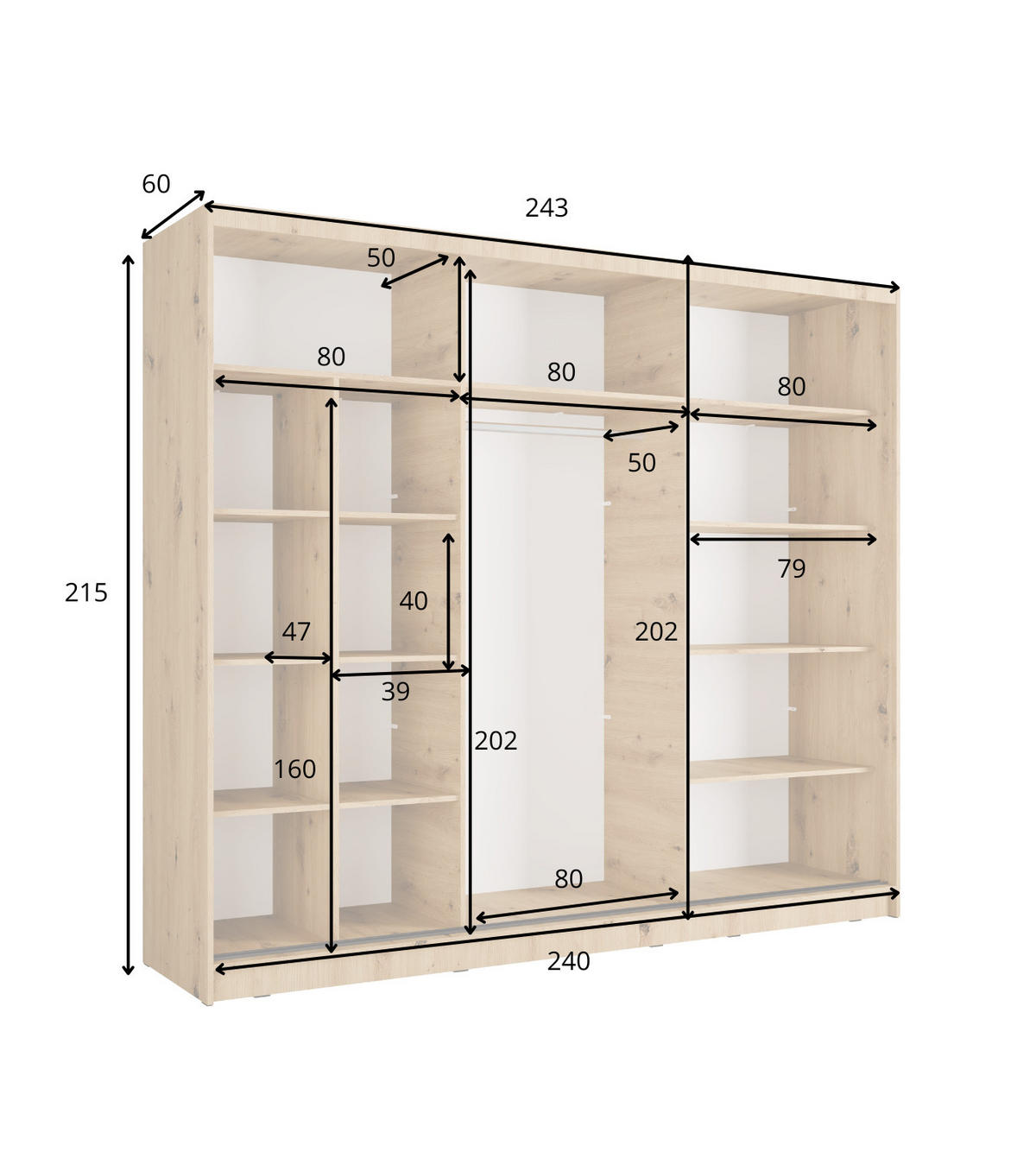 SCHIEBETÜRENSCHRANK ALUNA 13 - 248/215/62 cm 2-Türig Artsian Oak/Grau Graphite - Eiche Artisan/Grau, Holz/Holzwerkstoff (248/215/62cm)