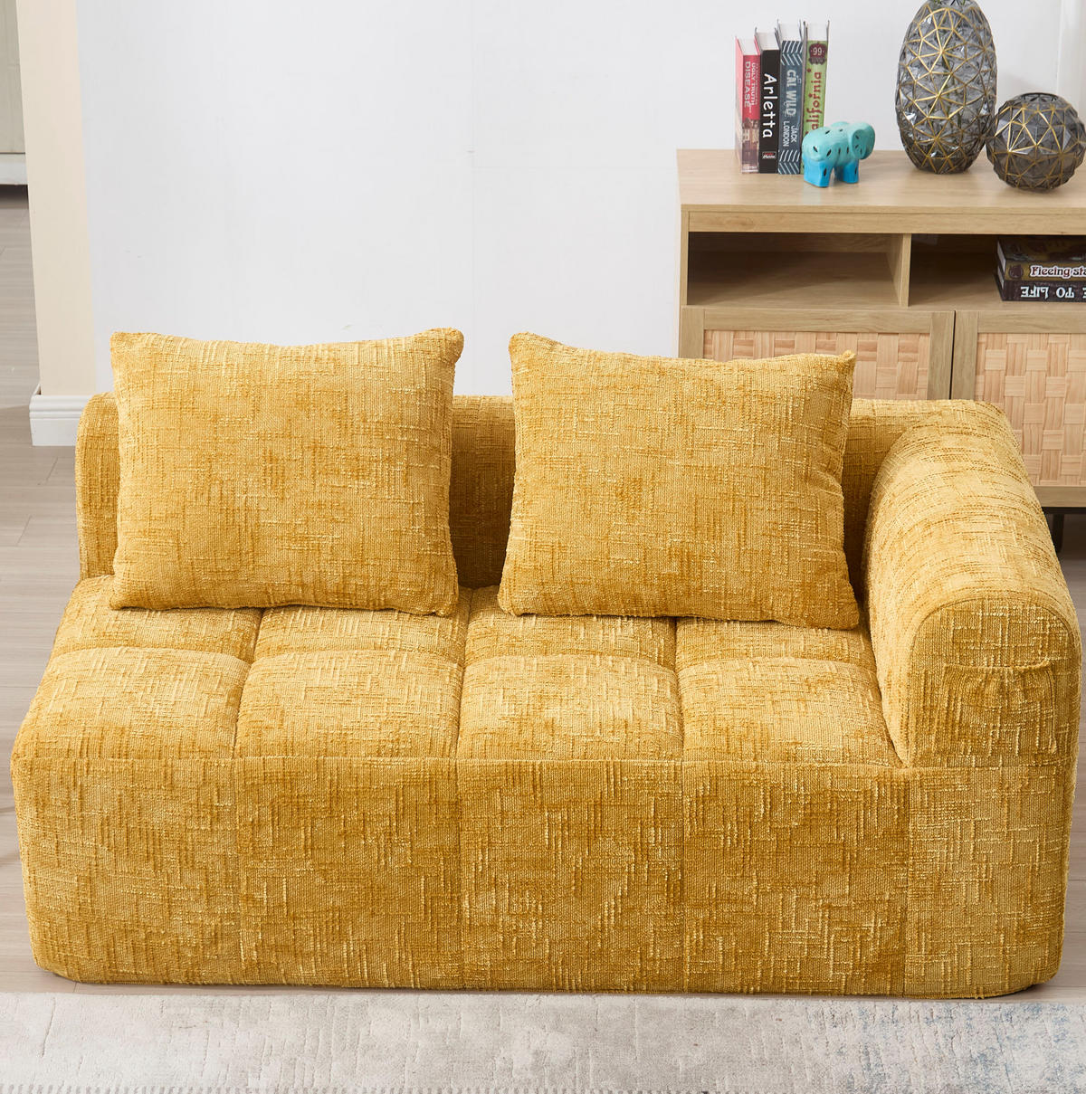 2-SITZER Sofa Chenille mit Chaiselongue und Seitentaschen 158/90/60 cm Gelb - Gelb, Textil (60/158/90cm) - Redom