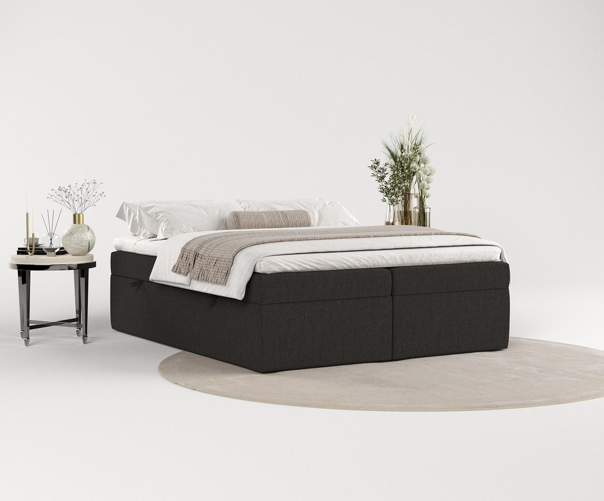 BOXBETT Lennon Schwarz 140/200 cm im Webstoff - Schwarz, Holz/Holzwerkstoff (140/200cm) - Maison de Reve