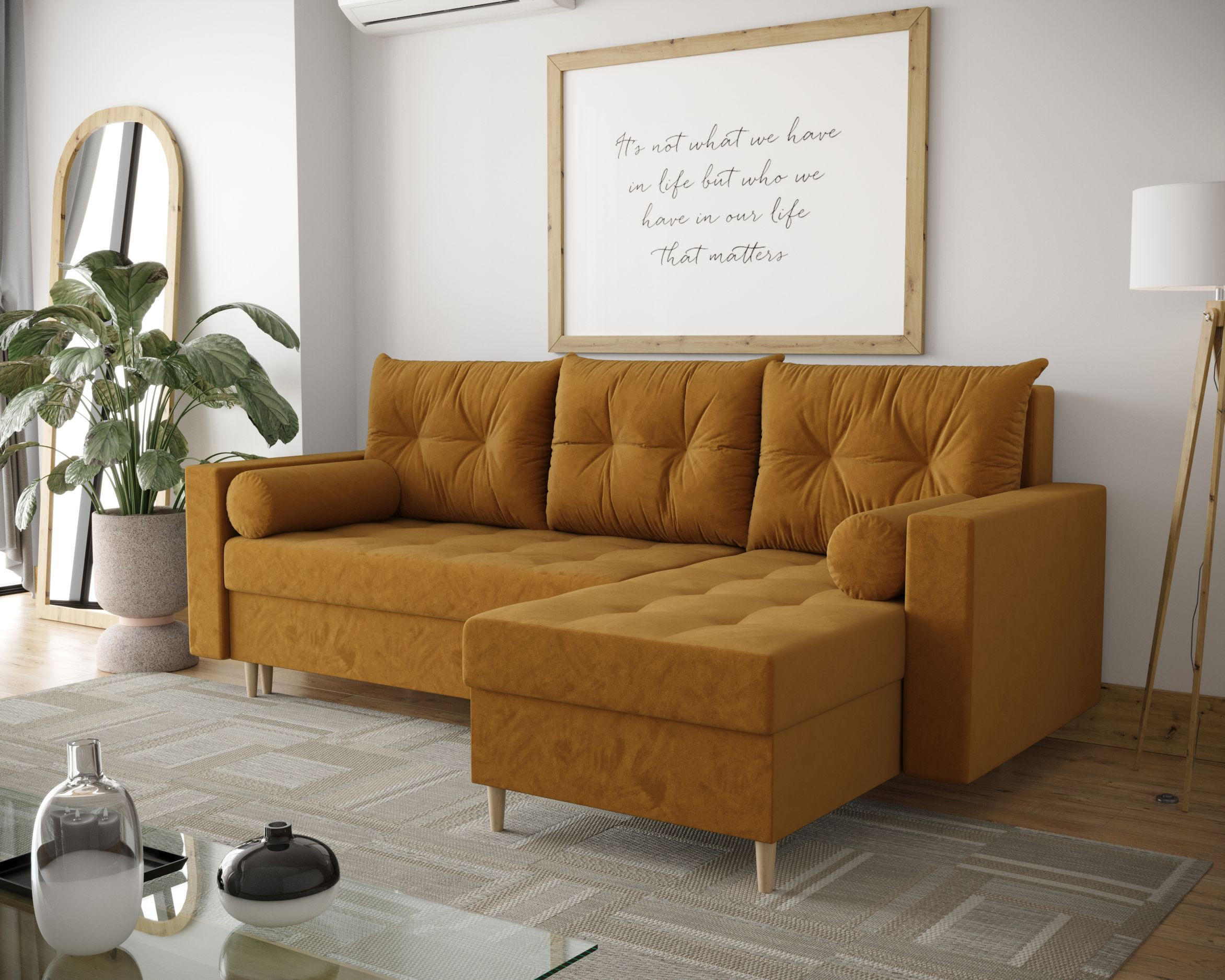 ECKSOFA SKANDI Itaka 33 Rechts mit Schlaffunktion - Goldfarben, Textil (230/145cm) - Bedante