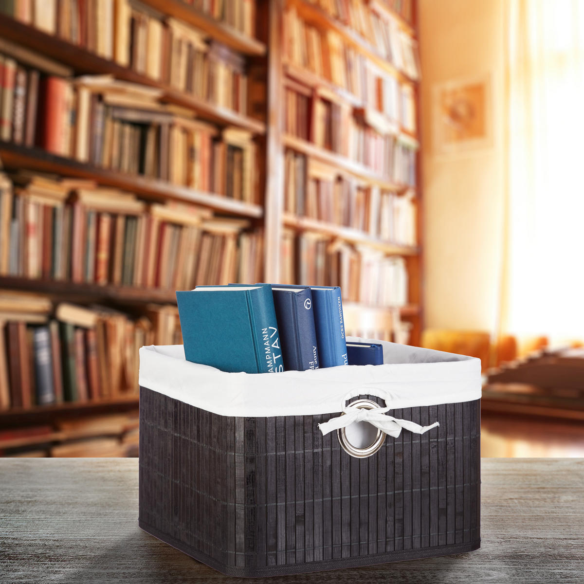 ÚLOŽNÝ koš - svetlohnedá, kov/drevo (31/20/31cm) - Relaxdays