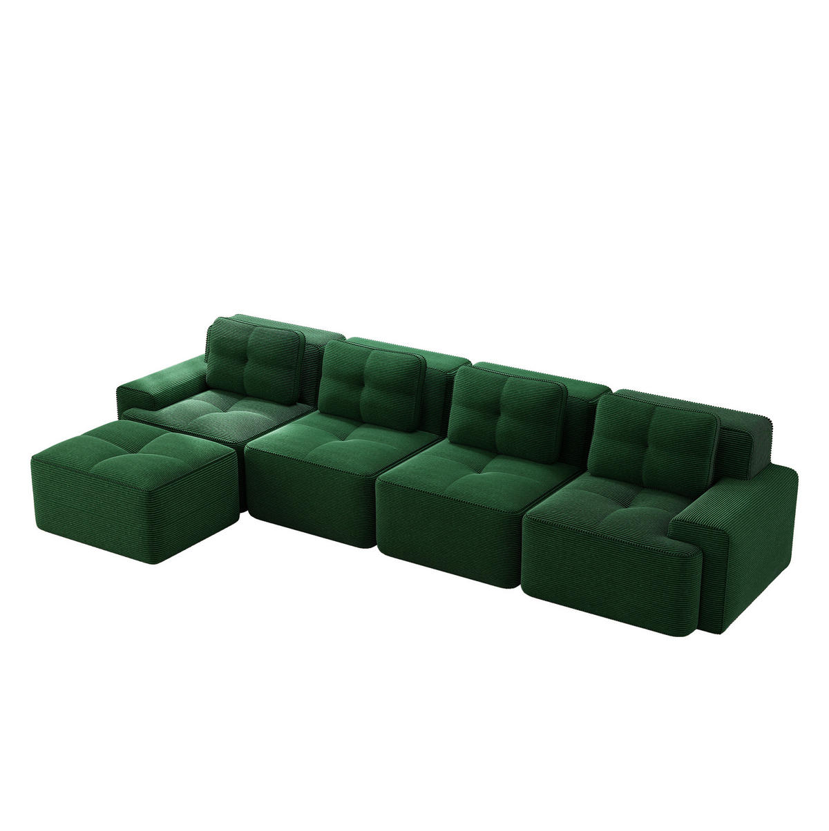 ECKSOFA 4-Sitzer 382/177/69 cm grün aus Cord mit Tiefsitz 74 cm - Grün, Textil (177/382cm) - OKWISH