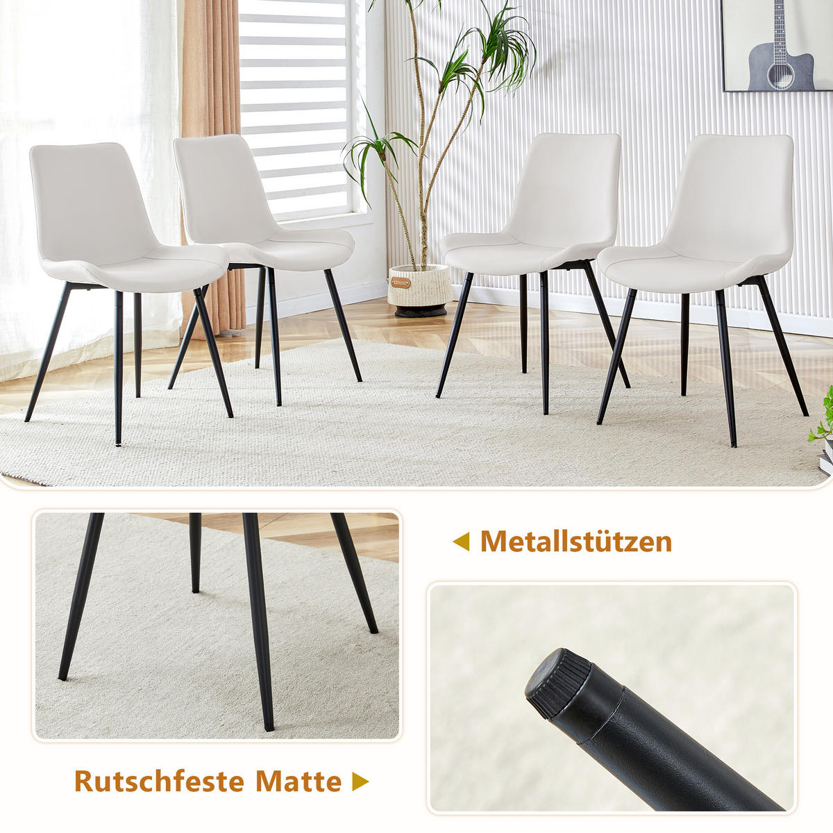 ESSGRUPPE DE-39360 5-teilig, mit Ablagefach und 4 PU-Sesseln Weiß - Weiß, Holzwerkstoff (160/76/90cm) - ComfortXL