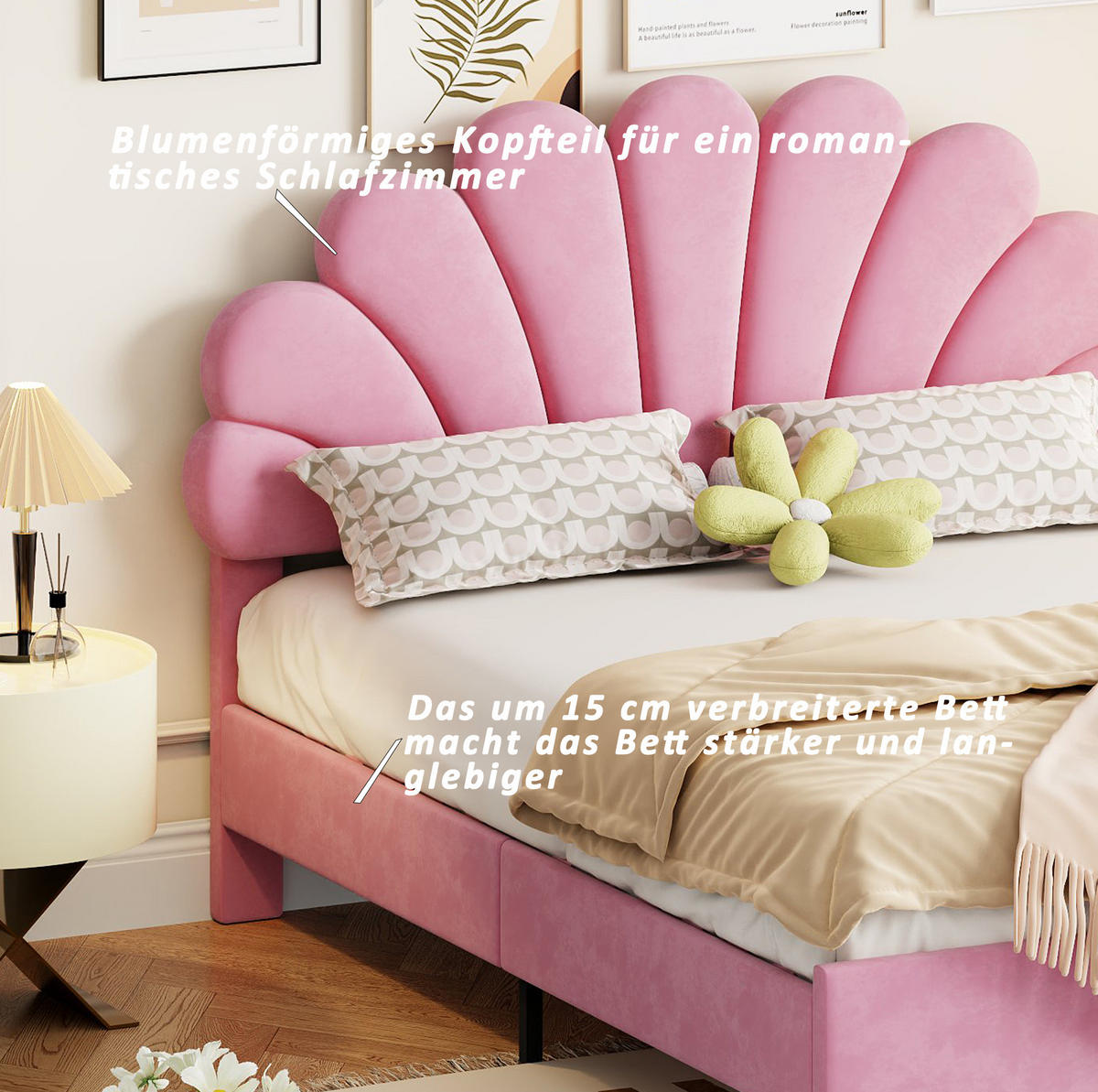 POLSTERBETT 140/200 cm Pink aus Samt mit Lattenrost - Rosa, Textil (140/200cm) - OKMYHOME