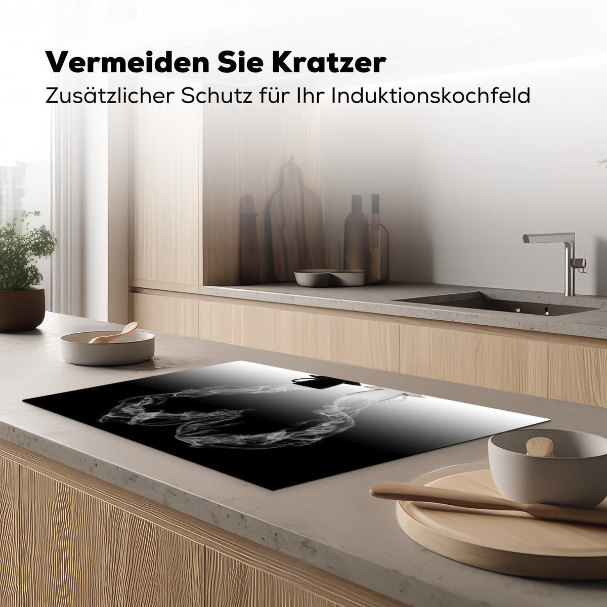 HERDABDECKPLATTE Kaffee - Herz - Schwarz und weiß - Tassen 81x52 cm - Weiß, Kunststoff (81.6/52.7/0.2cm) - MuchoWow