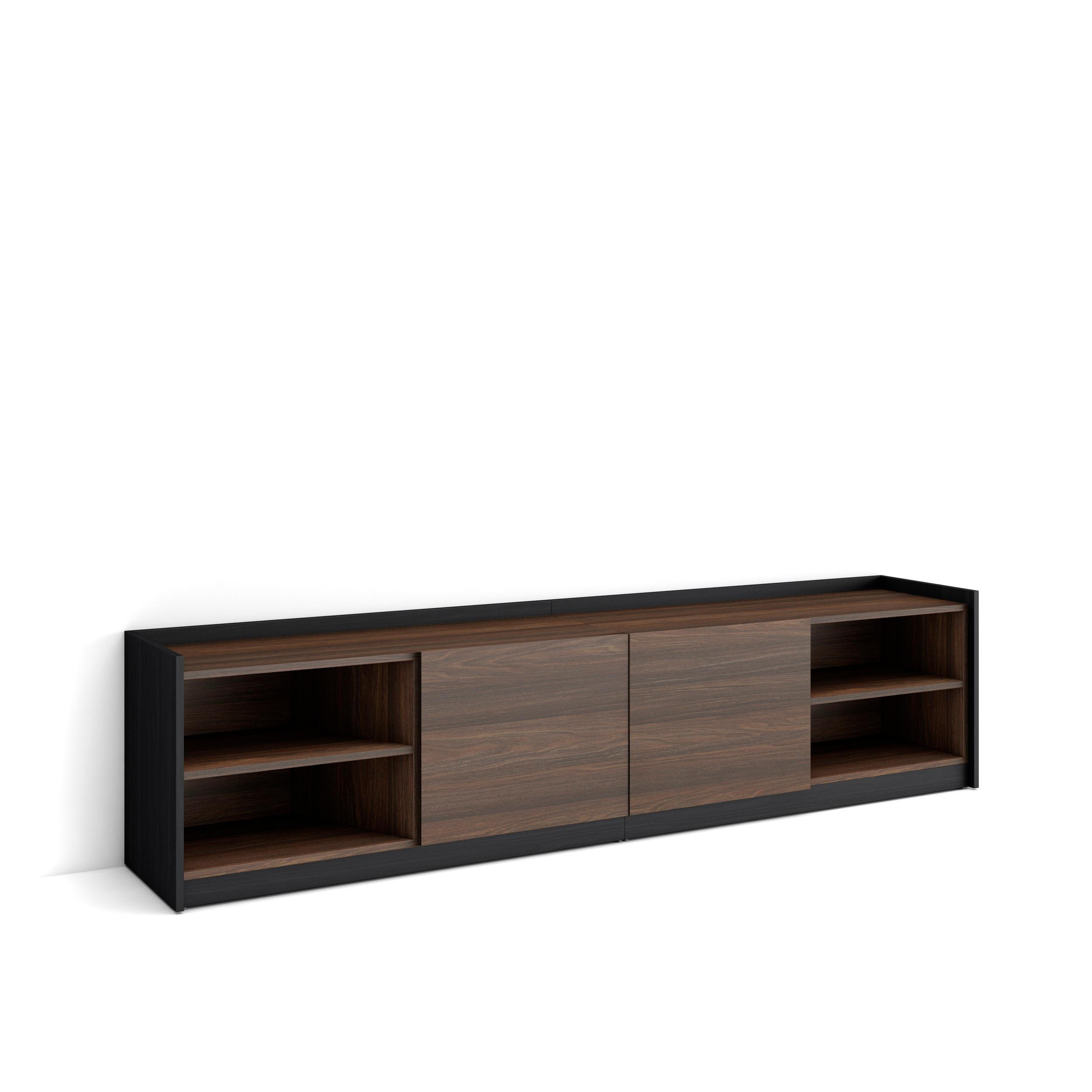 TV-SCHRANK, Lowboard, 207/37/50cm, Für TV-Geräte bis zu 80", Eiche und Schwarz - Dunkelbraun, Holzwerkstoff (207/50/37cm) - Skraut Home