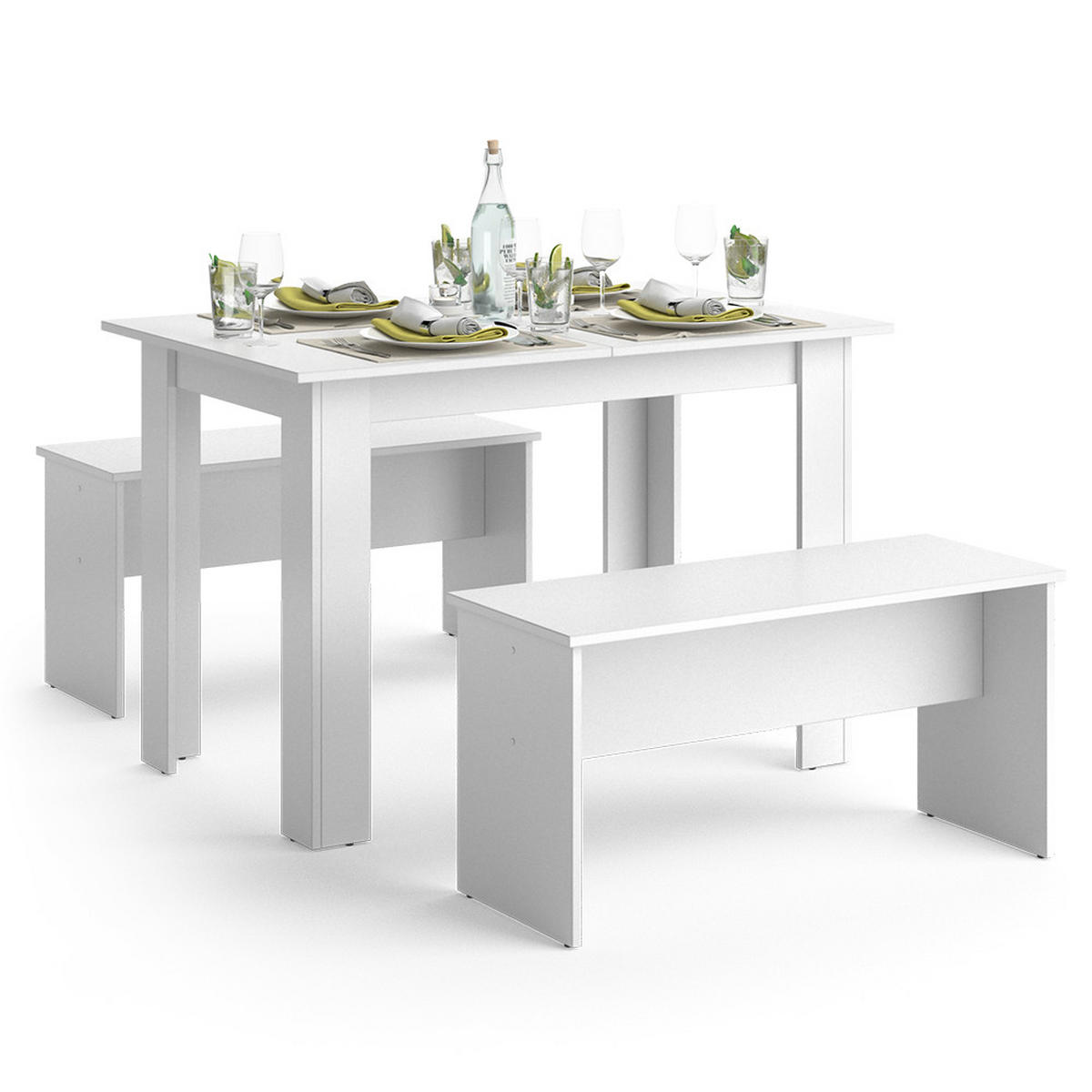 ESSTISCH SET Sentio Weiß 110 x 70 cm mit 2 Bänken - Weiß, Holzwerkstoff (110/73/70cm) - Vicco