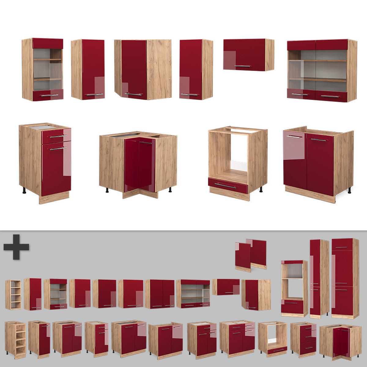 ECKKÜCHE Fame-Line Bordeaux Hochglanz/Goldkraft Eiche 160 x 190 cm AP Anthrazit - Bordeaux/Eiche Wotan, Holzwerkstoff (190/81.6/60cm) - Vicco
