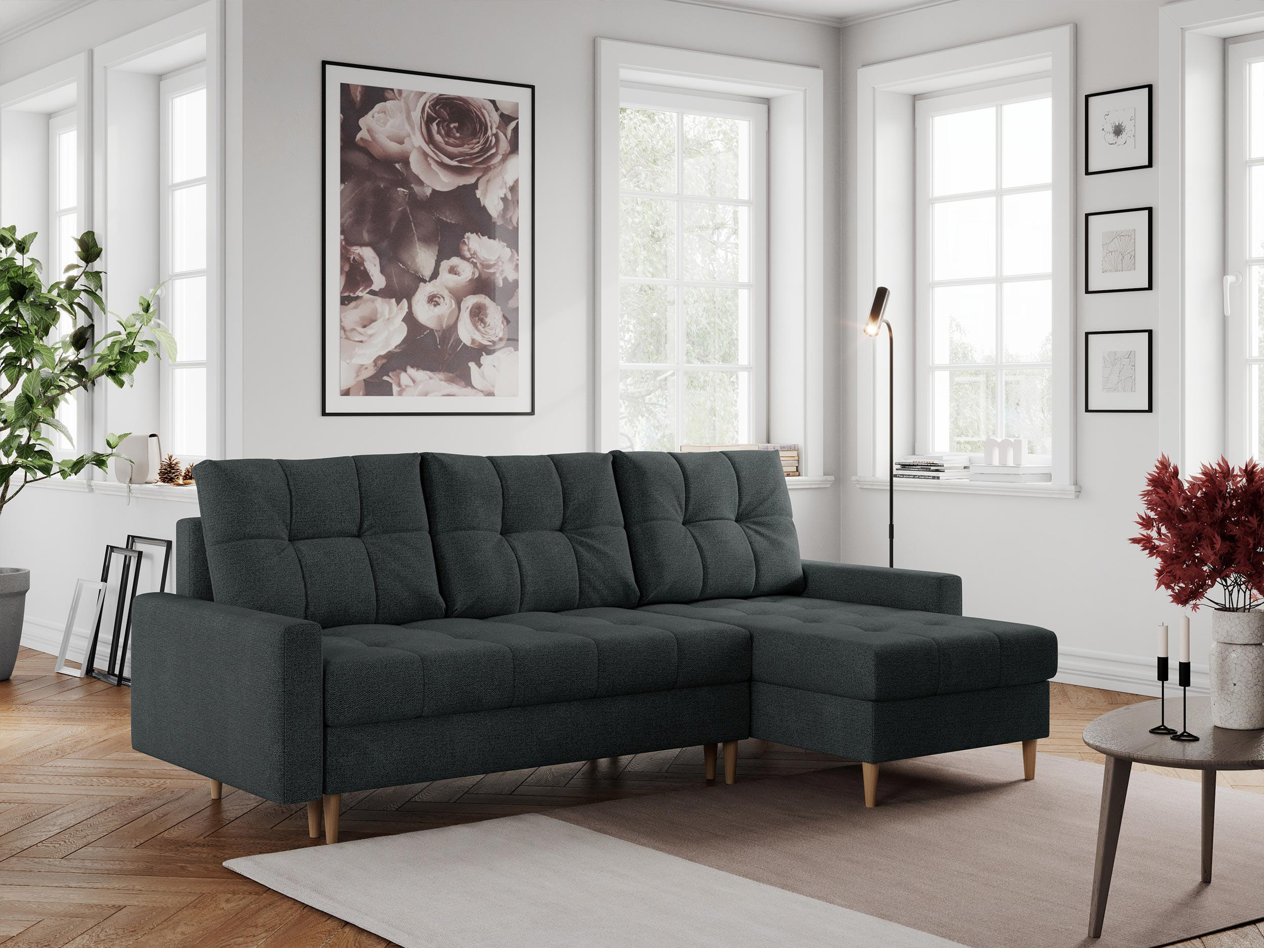 ECKSOFA Colin Struktur Dunkelgrau - Dunkelgrau/Braun, Holz/Textil (220/140cm) - MKS