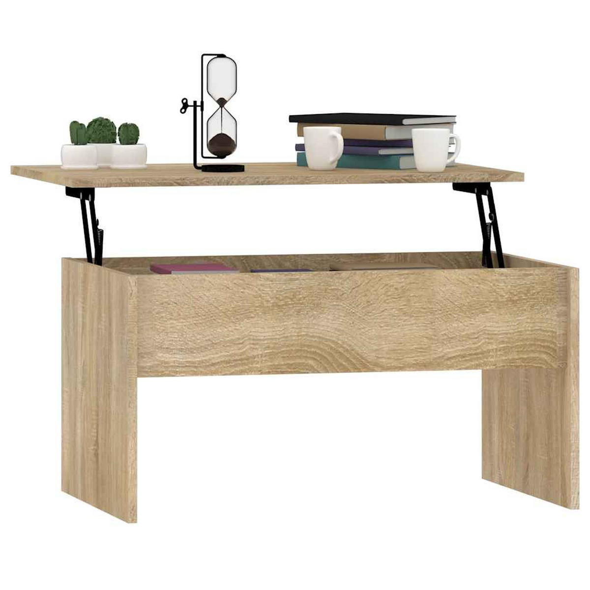 COUCHTISCH 80/50,5/41,5 cm aus Holzwerkstoff Sonoma-Eiche mit Höhenverstellbarer Tischplatte - Sonoma Eiche, Holz (50.5/80/41.5cm) - vidaXL