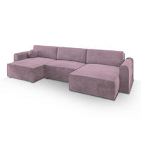 WOHNLANDSCHAFT FENTO M Lila Velours-Stoff mit Schlaffunktion - Lila, Holz (347/90/148cm) - MASSENO