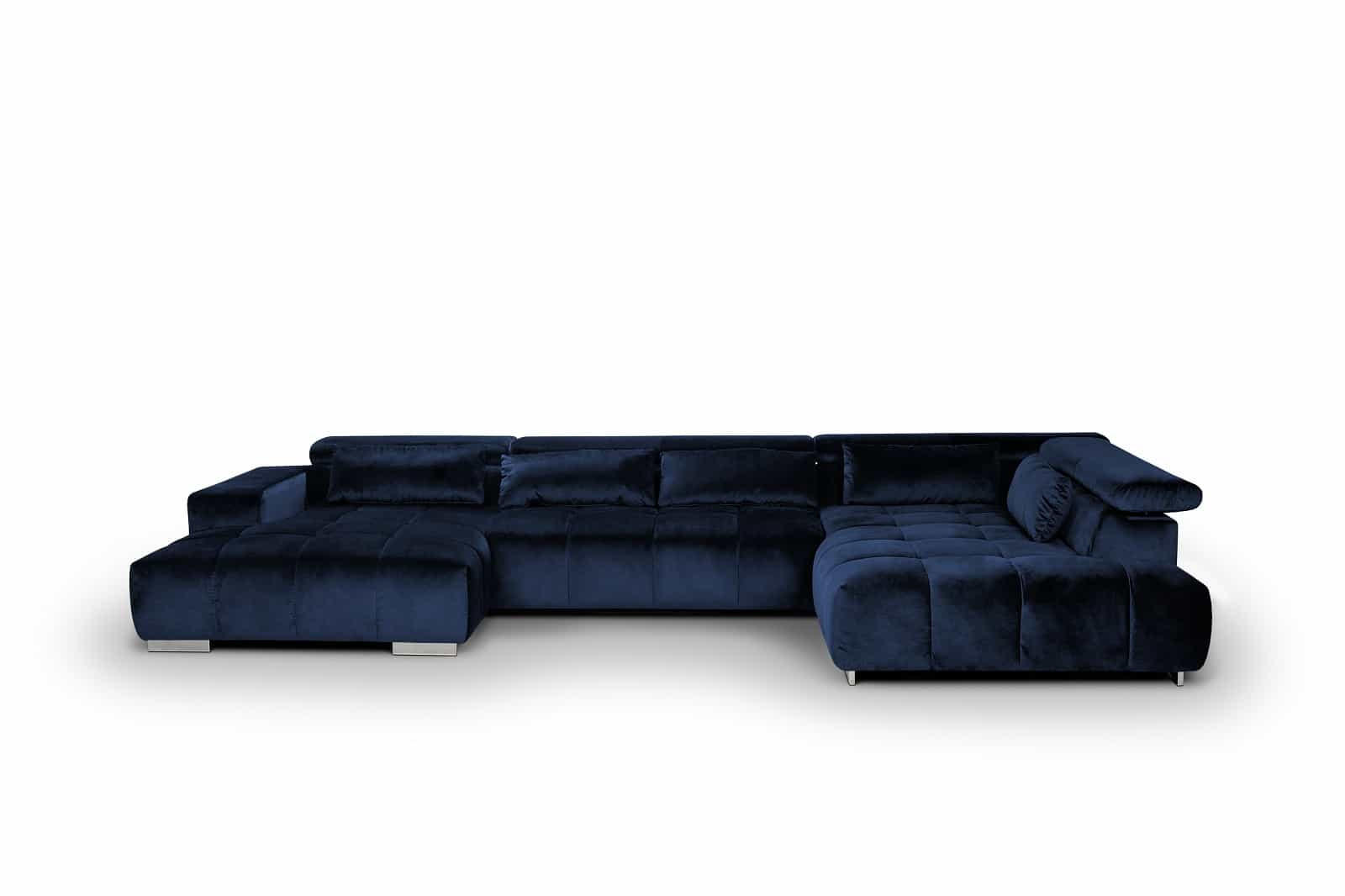 WOHNLANDSCHAFT XXL mit verstellbaren Kopflehnen, Velvet-Stoff - Blau/Silberfarben, Textil/Metall (225/73/409cm) - Cotta