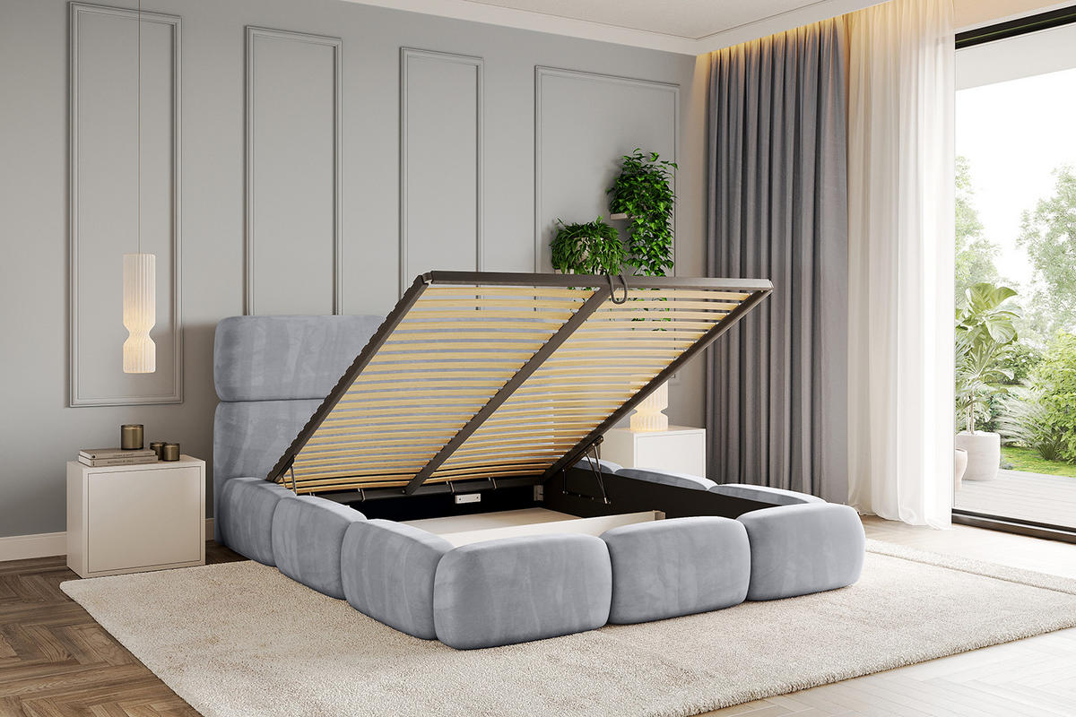 POLSTERBETT mit Bettkasten und Lattenrost, Boxbett ohne Matratze - ELVA 200x200 Hellgrau - Hellgrau, Holzwerkstoff/Textil (200/200cm) - ALTDECOR